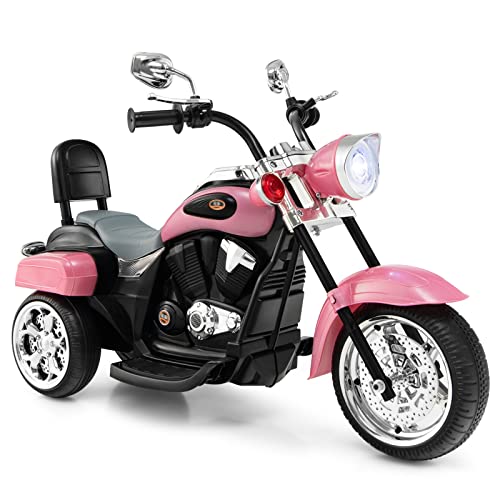 HONEY JOY Pink Kids Motorcycle, 6V Battery Powered Toddler